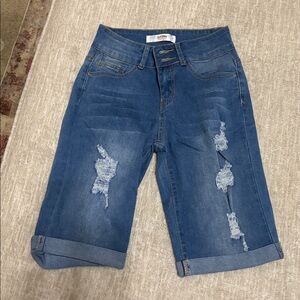 Distressed Denim Bermuda Shorts